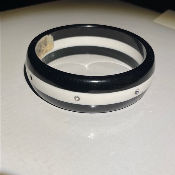 Jewelry - Black & White Resin Bangle with Clear Rhinestones